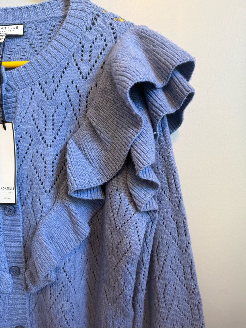 bagatelle Lavender Blue Ruffle Pointelle Cardigan - Picture 3 of 5